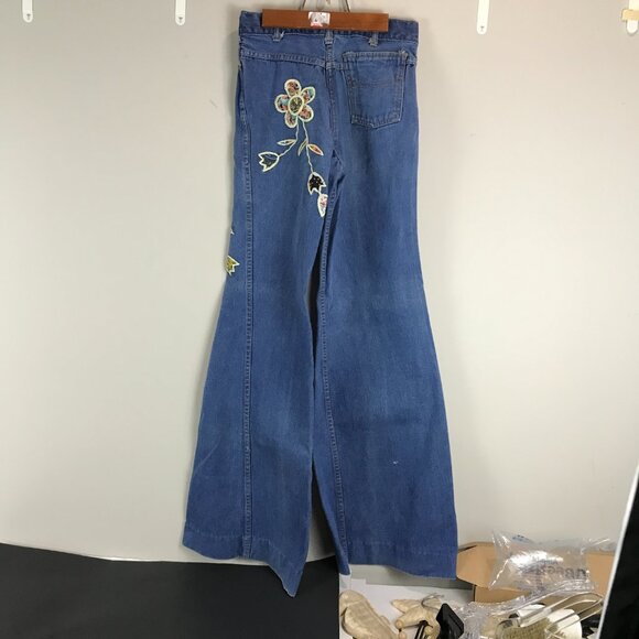 Women's Vintage Pentimento wide flare small size boho applique jeans - Picture 6 of 10